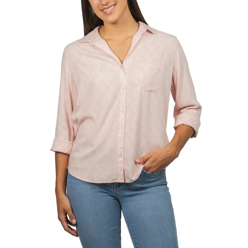 Jachs Girlfriend Womens 3/4 Sleeve Button Up Shirt, Pink, Size: XS, New